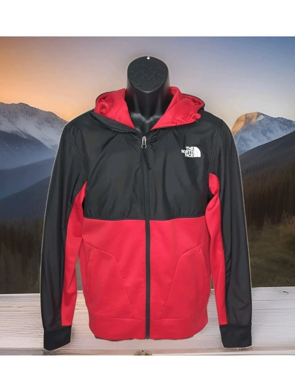The North Face Training Jacket Hoodie Logo Men Small Fleece Hooded Red Black Gym